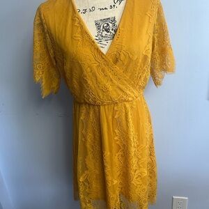 Miami Lace Midi Dress in Mustard Yellow